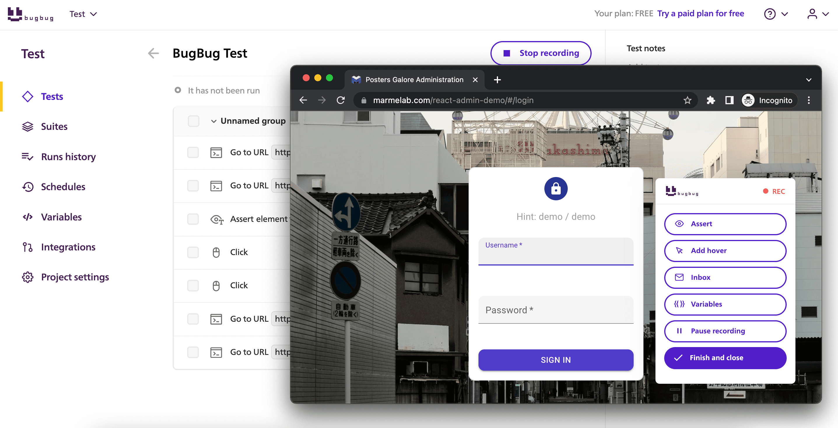 BugBug test recorder